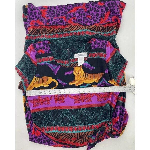 Vintage 90s‎ Deadstock Tiger Boho Print Short Sleeve Wrap Skirt Maxi Dress 14 - Picture 14 of 16